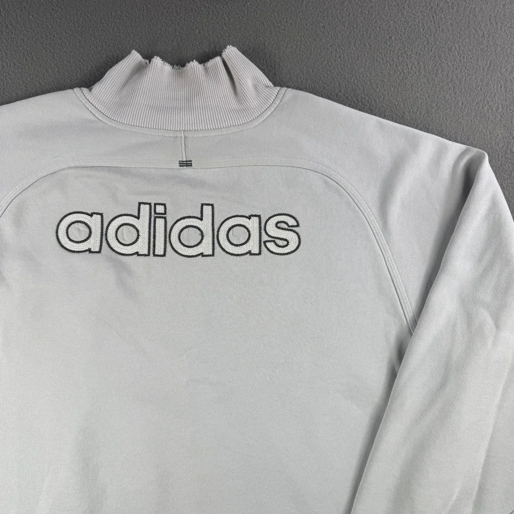 Vintage Adidas‎ Mens Pullover Sweatshirt Quarter Zip Spellout Gray Logo Large